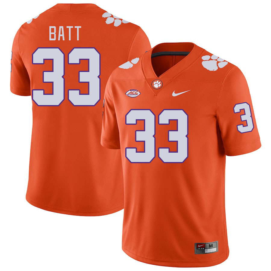 Men #33 Griffin Batt Clemson Tigers College Football Jerseys Stitched-Orange